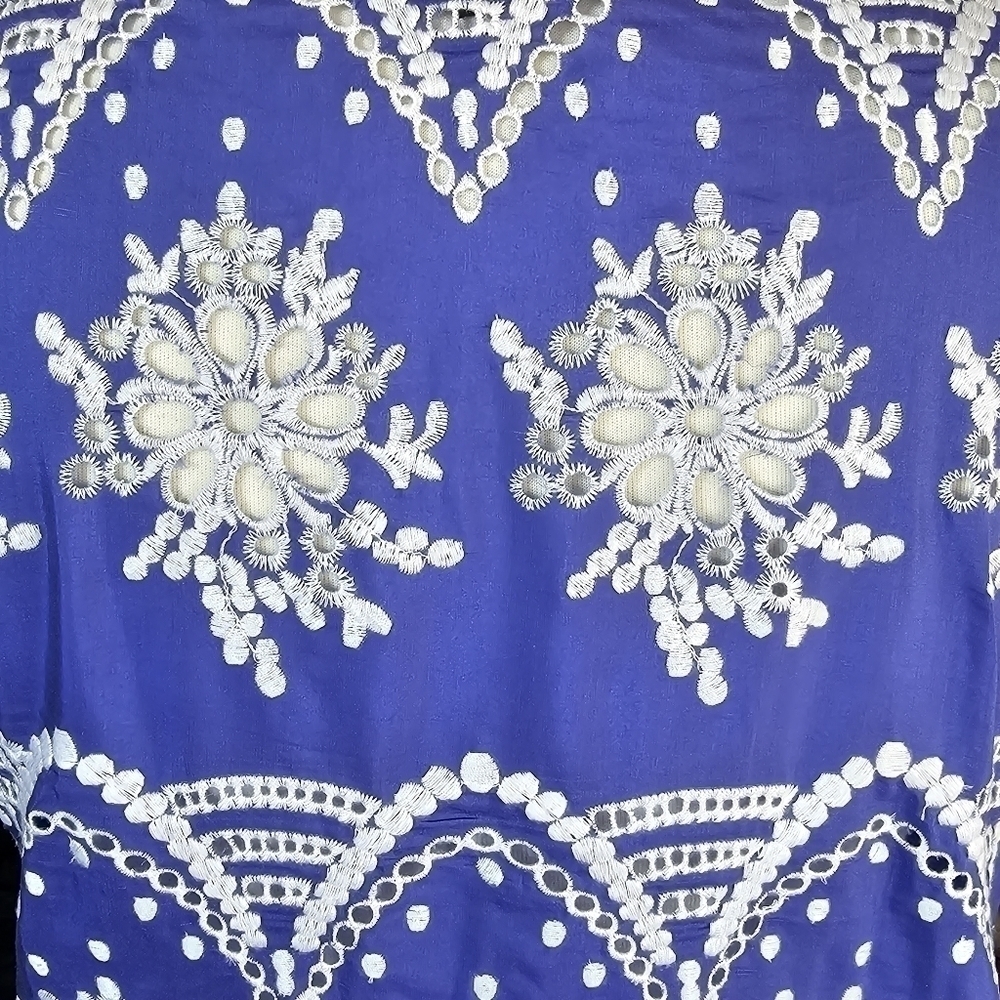 Witchery Silk Puff Sleeve Eyelet Purple Blue Top Size 10 - Picture 13 of 14